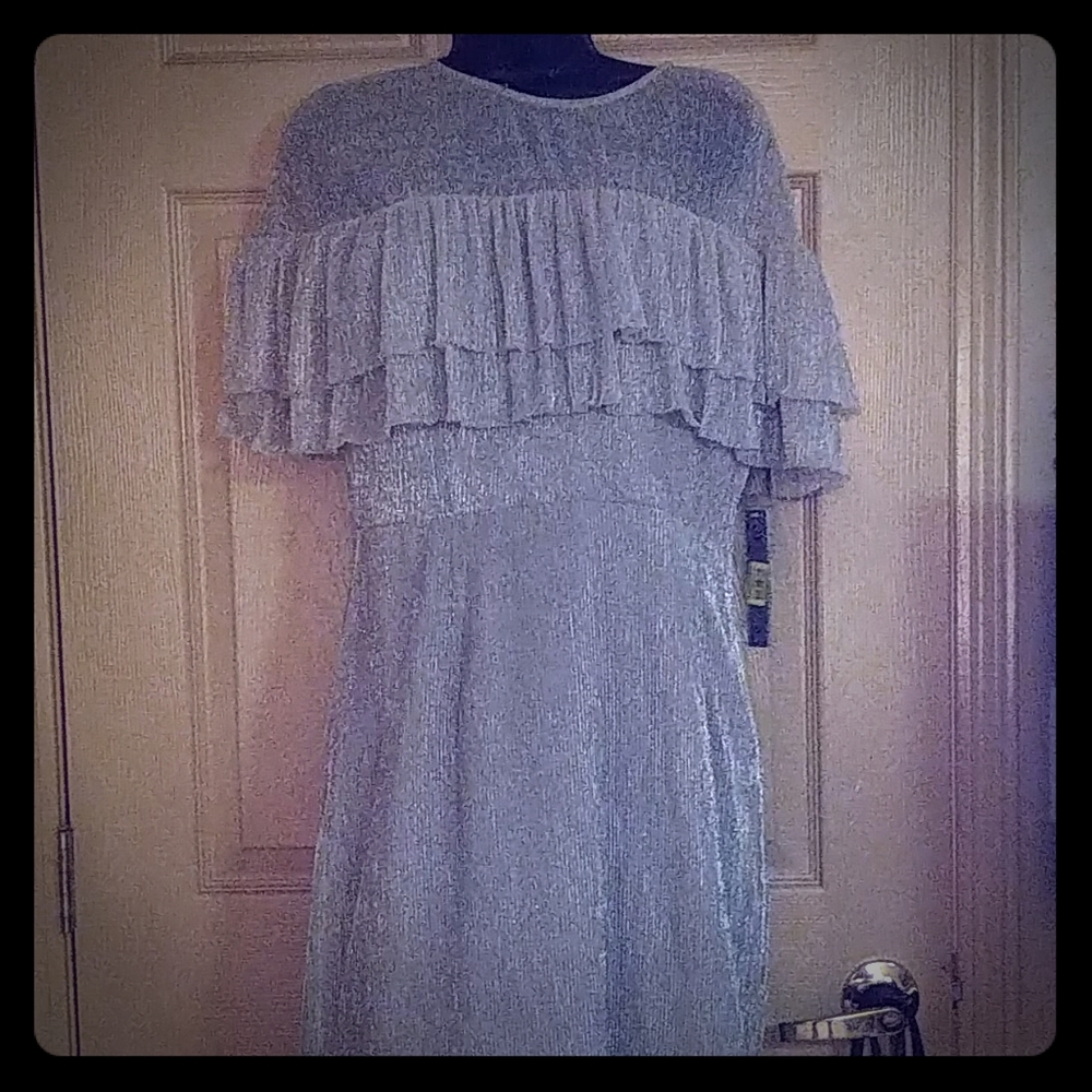 Lilac and silver key hole ruffle dress